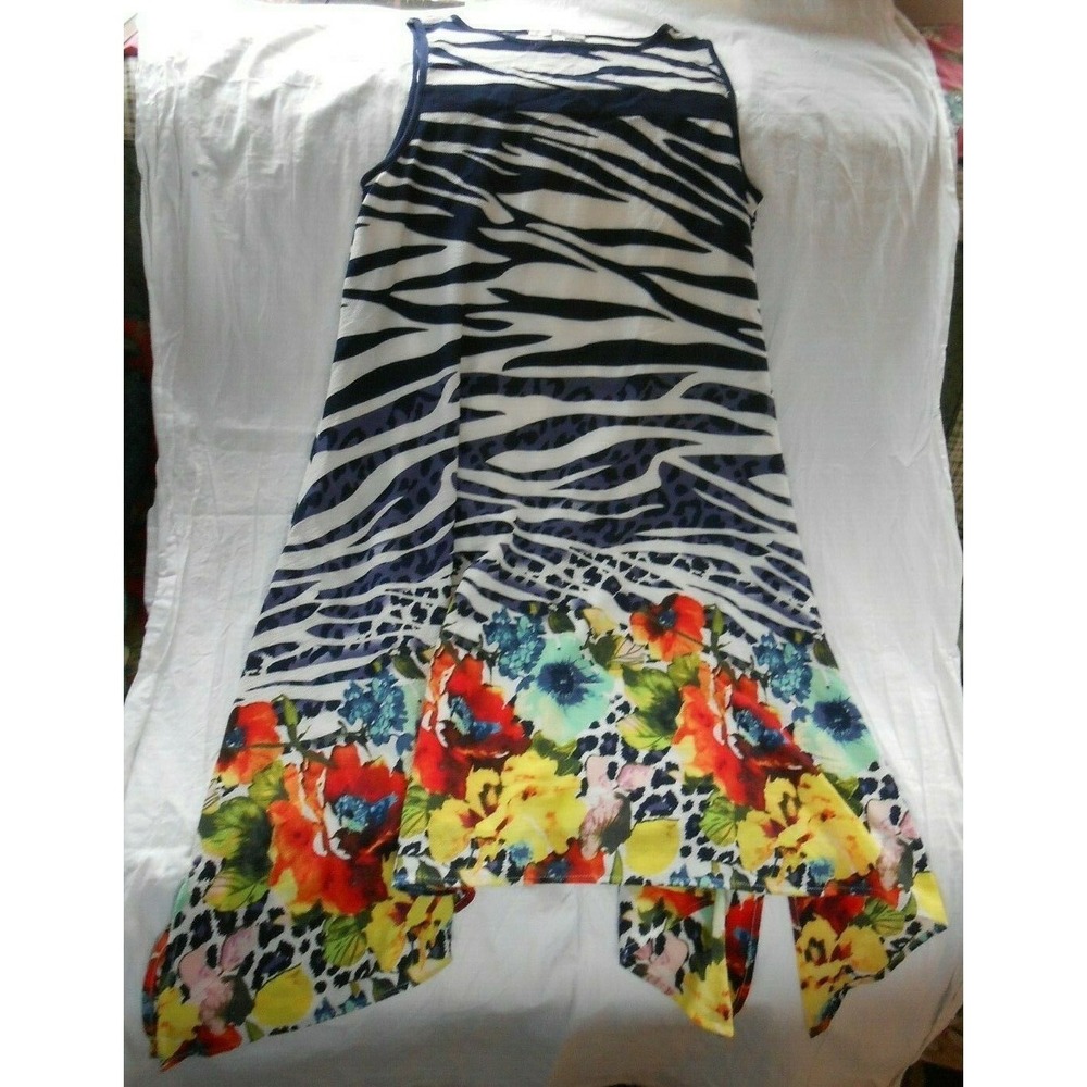New Robbie Bee tank top knee length dress sz 6 Tropical/Animal Print Swing ALine